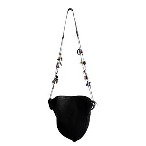 CAROL HEARTY BLACK BEADED LEATHER CROSS BODY PURSE
